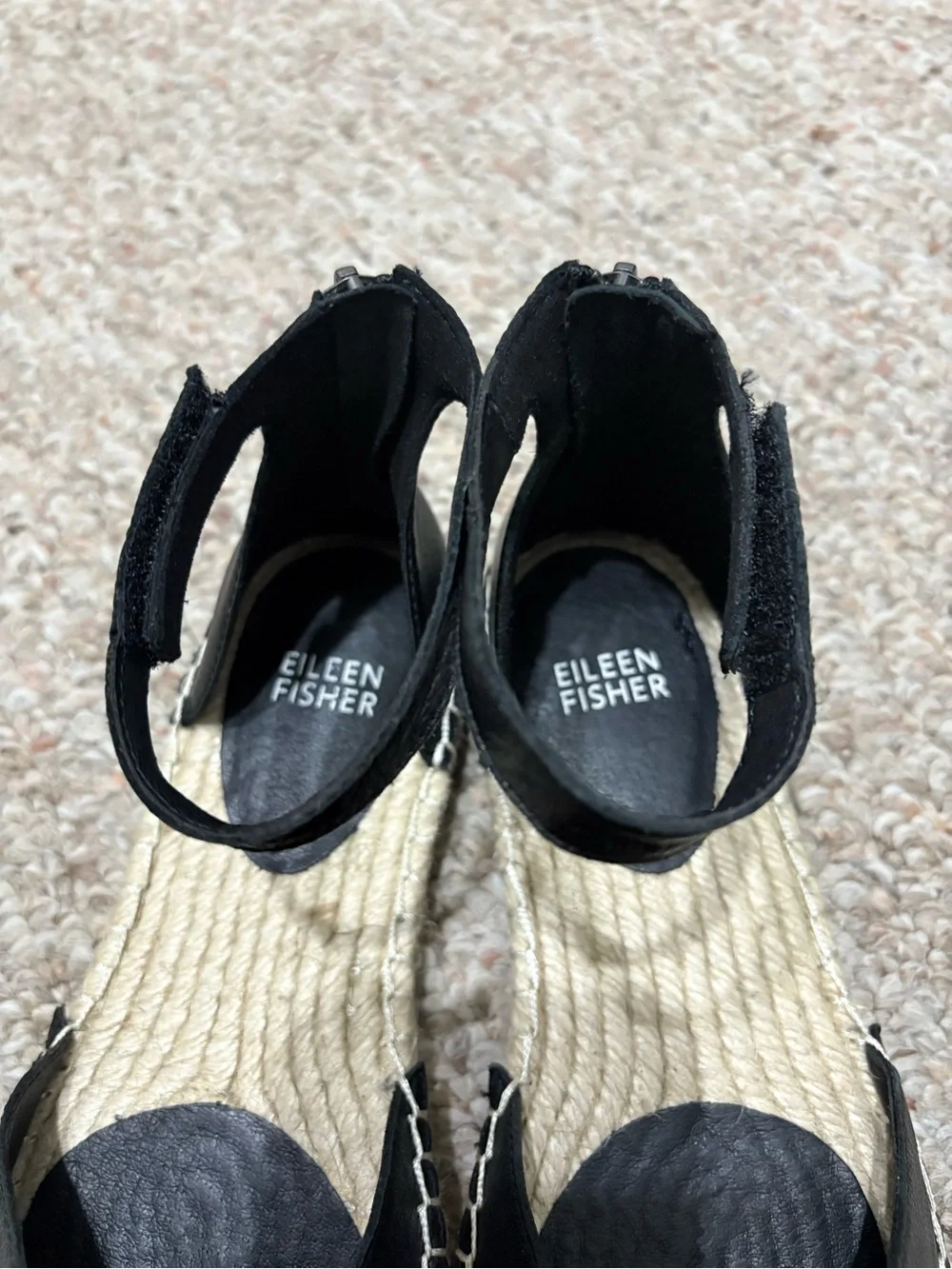 EILEEN FISHER Lala Black Tumbled Leather Ankle Strap Espadrilles Flat Size 6 NEW